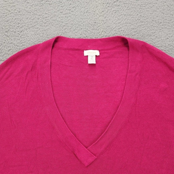 Chicos Sweater Womens 2 US L/12 Pink V-Neck Short Sleeve Pullover Pockets - Picture 8 of 12